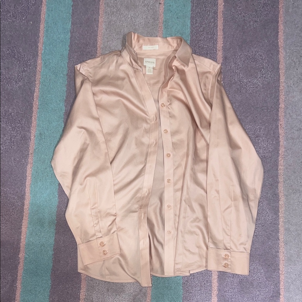 Chico's Blush Pink Satin Button-Down Shirt